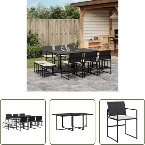 vidaXL Tavolo da giardino -  Set da Pranzo da Giardino 11 pz con Cuscini in Polyrattan Nero