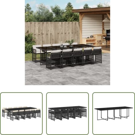 vidaXL Tavolo da giardino -  Set da Pranzo da Giardino 11 pz con Cuscini in Polyrattan Nero