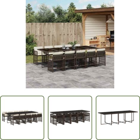 vidaXL Tavolo da giardino -  Set da Pranzo da Giardino 11 pz con Cuscini Polyrattan Marrone