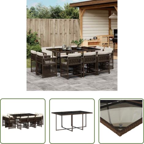 vidaXL Tavolo da giardino -  Set da Pranzo da Giardino 11 pz con Cuscini Polyrattan Marrone