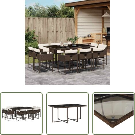vidaXL Tavolo da giardino -  Set da Pranzo da Giardino 11 pz con Cuscini Polyrattan Marrone