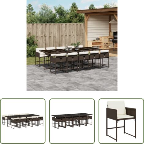 vidaXL Tavolo da giardino -  Set da Pranzo da Giardino 11 pz con Cuscini Polyrattan Marrone