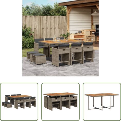 vidaXL Tavolo da giardino -  Set da Pranzo da Giardino 11pz con Cuscini in Polyrattan Grigio