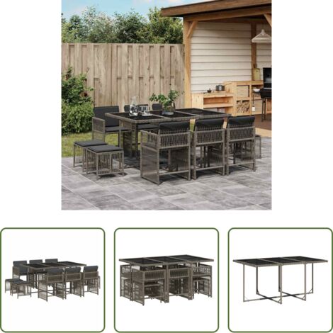 vidaXL Tavolo da giardino -  Set da Pranzo da Giardino 11pz con Cuscini in Polyrattan Grigio