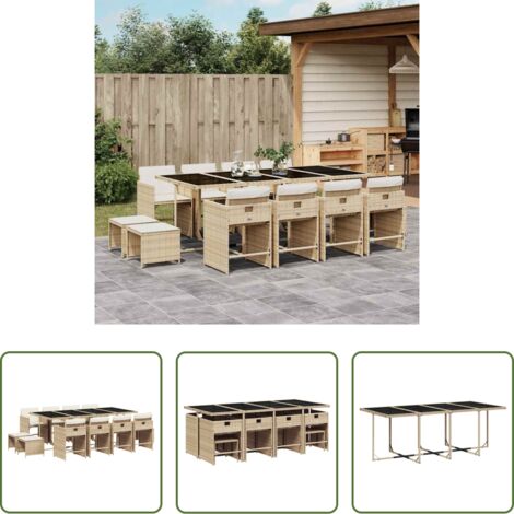 vidaXL Tavolo da giardino -  Set da Pranzo da Giardino 13 pz con Cuscini Beige in Polyrattan