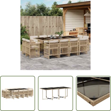 vidaXL Tavolo da giardino -  Set da Pranzo da Giardino 13 pz con Cuscini Beige in Polyrattan