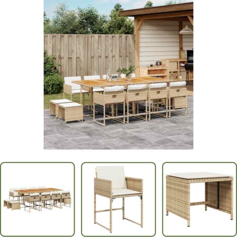 vidaXL Tavolo da giardino -  Set da Pranzo da Giardino 13 pz con Cuscini Beige in Polyrattan