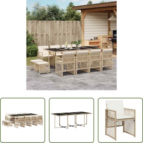 vidaXL Tavolo da giardino -  Set da Pranzo da Giardino 13 pz con Cuscini Beige in Polyrattan
