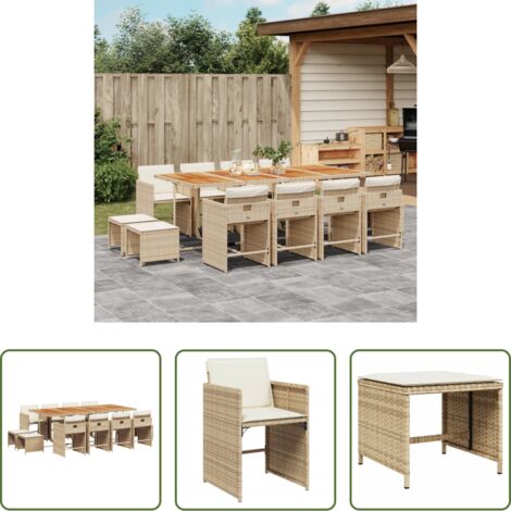 vidaXL Tavolo da giardino -  Set da Pranzo da Giardino 13 pz con Cuscini Beige in Polyrattan
