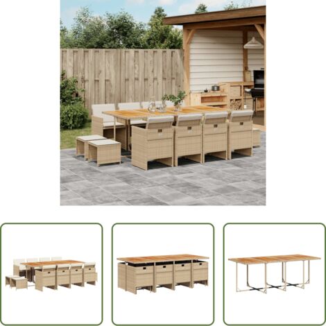 vidaXL Tavolo da giardino -  Set da Pranzo da Giardino 13 pz con Cuscini Beige in Polyrattan