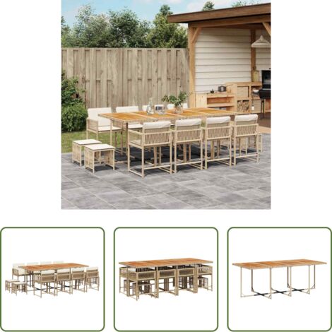 vidaXL Tavolo da giardino -  Set da Pranzo da Giardino 13 pz con Cuscini Beige in Polyrattan