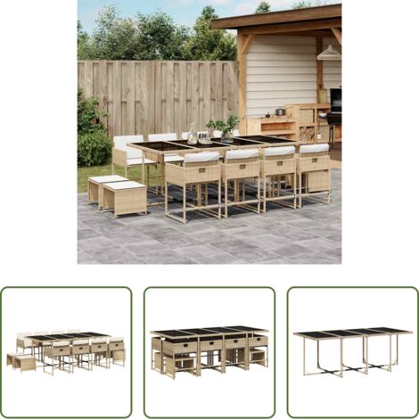 vidaXL Tavolo da giardino -  Set da Pranzo da Giardino 13 pz con Cuscini Beige in Polyrattan