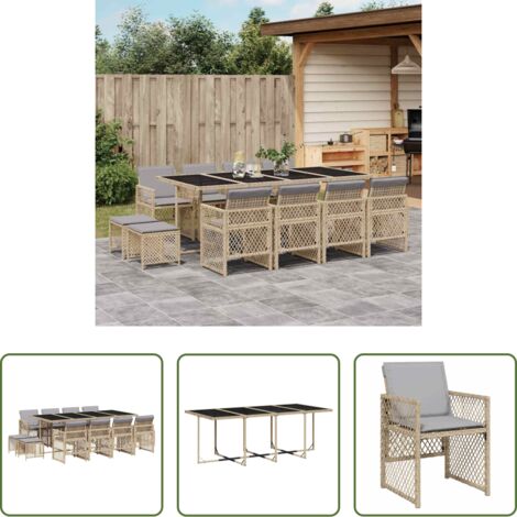 vidaXL Tavolo da giardino -  Set da Pranzo da Giardino 13 pz con Cuscini Beige in Polyrattan