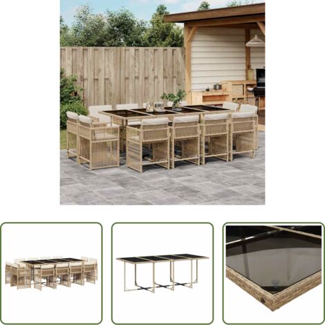 vidaXL Tavolo da giardino -  Set da Pranzo da Giardino 13 pz con Cuscini Beige in Polyrattan