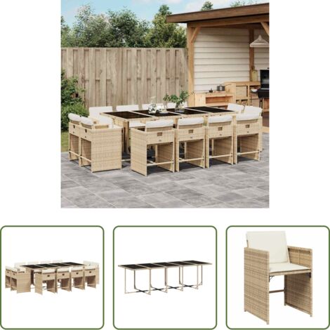 vidaXL Tavolo da giardino -  Set da Pranzo da Giardino 13 pz con Cuscini Beige in Polyrattan