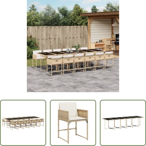 vidaXL Tavolo da giardino -  Set da Pranzo da Giardino 13 pz con Cuscini Beige in Polyrattan
