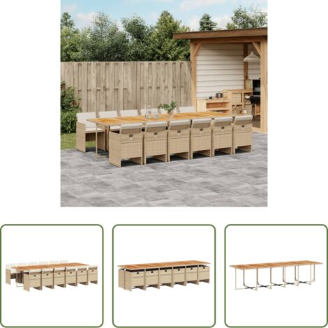 vidaXL Tavolo da giardino -  Set da Pranzo da Giardino 13 pz con Cuscini Beige in Polyrattan