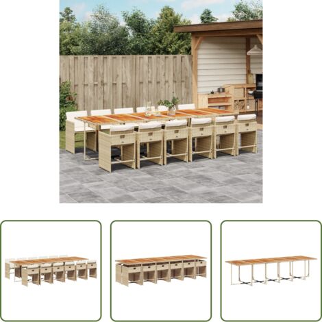 vidaXL Tavolo da giardino -  Set da Pranzo da Giardino 13 pz con Cuscini Beige in Polyrattan