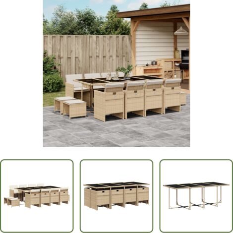 vidaXL Tavolo da giardino -  Set da Pranzo da Giardino 13 pz con Cuscini Beige in Polyrattan