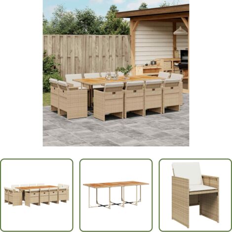 vidaXL Tavolo da giardino -  Set da Pranzo da Giardino 13 pz con Cuscini Beige in Polyrattan