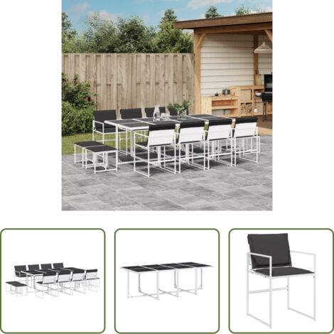 vidaXL Tavolo da giardino -  Set da Pranzo da Giardino 13 pz con Cuscini Bianco in Textilene