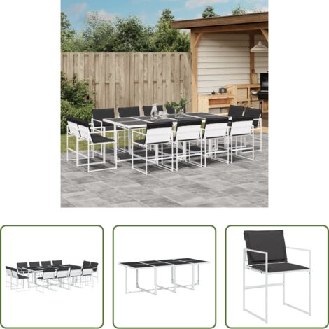 vidaXL Tavolo da giardino -  Set da Pranzo da Giardino 13 pz con Cuscini Bianco in Textilene