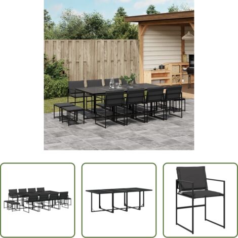 vidaXL Tavolo da giardino -  Set da Pranzo da Giardino 13 pz con Cuscini Nero in Textilene