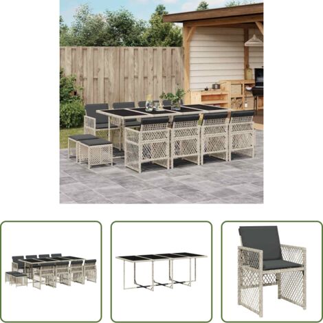 vidaXL Tavolo da giardino -  Set da Pranzo da Giardino 13pz con Cuscini Grigio in Polyrattan