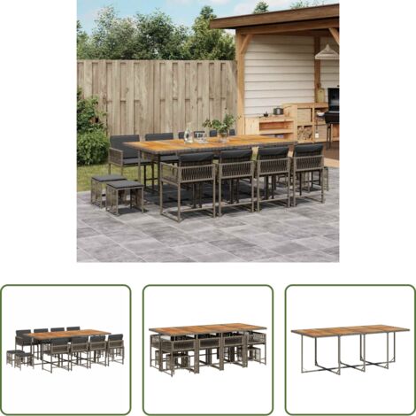 vidaXL Tavolo da giardino -  Set da Pranzo da Giardino 13pz con Cuscini Grigio in Polyrattan
