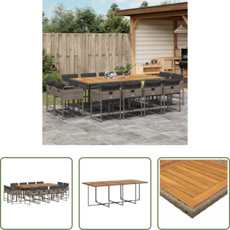 vidaXL Tavolo da giardino -  Set da Pranzo da Giardino 13pz con Cuscini Grigio in Polyrattan