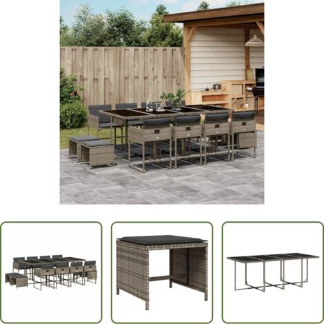 vidaXL Tavolo da giardino -  Set da Pranzo da Giardino 13pz con Cuscini Grigio in Polyrattan