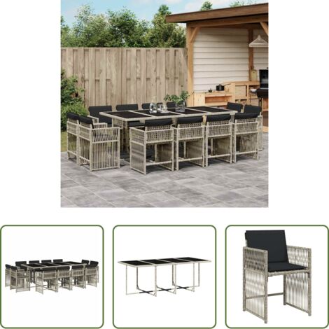 vidaXL Tavolo da giardino -  Set da Pranzo da Giardino 13pz con Cuscini Grigio in Polyrattan
