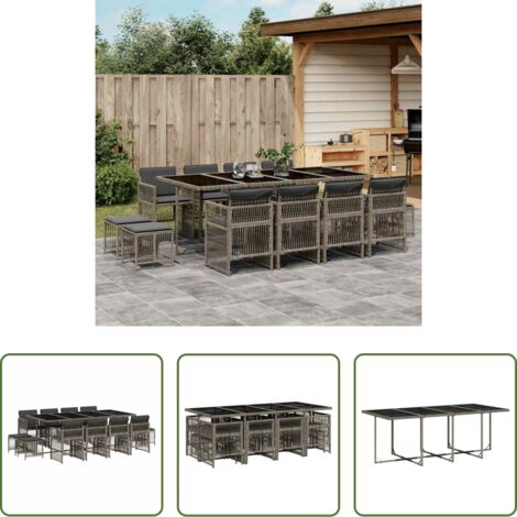 vidaXL Tavolo da giardino -  Set da Pranzo da Giardino 13pz con Cuscini Grigio in Polyrattan