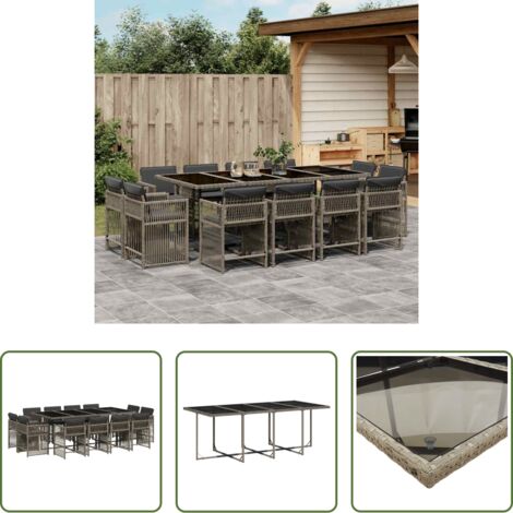 vidaXL Tavolo da giardino -  Set da Pranzo da Giardino 13pz con Cuscini Grigio in Polyrattan