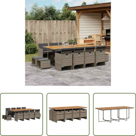 vidaXL Tavolo da giardino -  Set da Pranzo da Giardino 13pz con Cuscini Grigio in Polyrattan