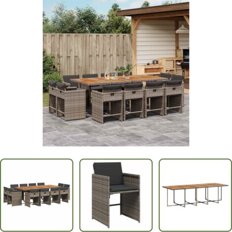 vidaXL Tavolo da giardino -  Set da Pranzo da Giardino 13pz con Cuscini Grigio in Polyrattan