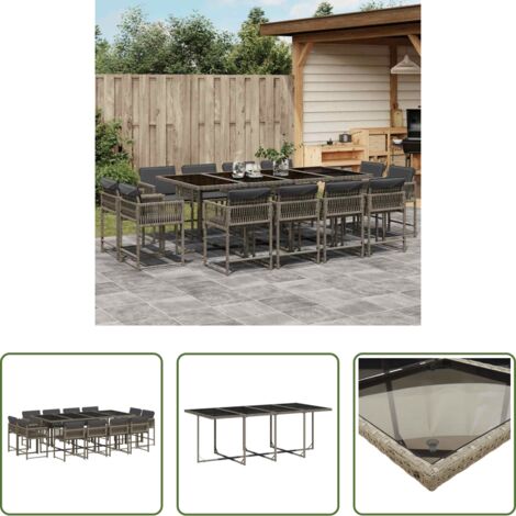 vidaXL Tavolo da giardino -  Set da Pranzo da Giardino 13pz con Cuscini Grigio in Polyrattan