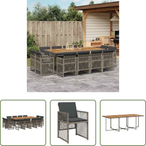 vidaXL Tavolo da giardino -  Set da Pranzo da Giardino 13pz con Cuscini Grigio in Polyrattan
