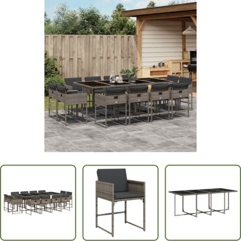 vidaXL Tavolo da giardino -  Set da Pranzo da Giardino 13pz con Cuscini Grigio in Polyrattan