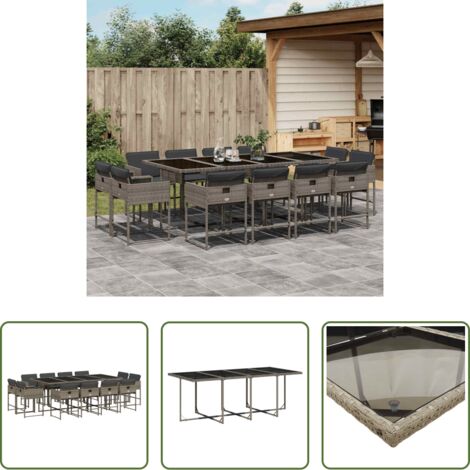 vidaXL Tavolo da giardino -  Set da Pranzo da Giardino 13pz con Cuscini Grigio in Polyrattan