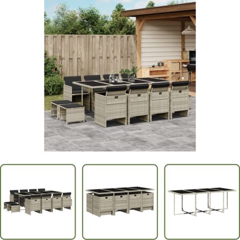vidaXL Tavolo da giardino -  Set da Pranzo da Giardino 13pz con Cuscini Grigio in Polyrattan