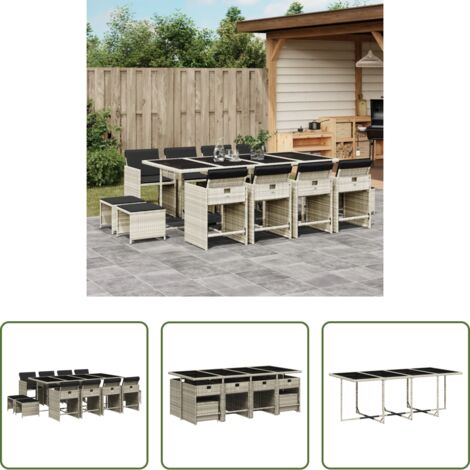 vidaXL Tavolo da giardino -  Set da Pranzo da Giardino 13pz con Cuscini Grigio in Polyrattan