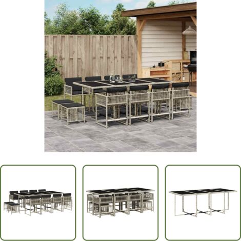 vidaXL Tavolo da giardino -  Set da Pranzo da Giardino 13pz con Cuscini Grigio in Polyrattan
