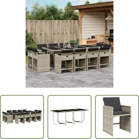 vidaXL Tavolo da giardino -  Set da Pranzo da Giardino 13pz con Cuscini Grigio in Polyrattan