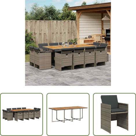 vidaXL Tavolo da giardino -  Set da Pranzo da Giardino 13pz con Cuscini Grigio in Polyrattan