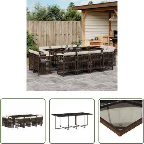 vidaXL Tavolo da giardino -  Set da Pranzo da Giardino 13pz con Cuscini Marrone Polyrattan
