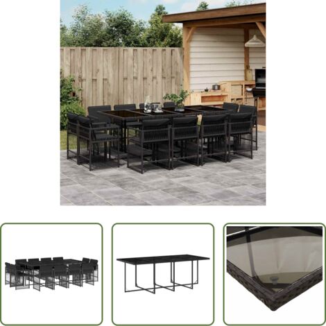 vidaXL Tavolo da giardino -  Set da Pranzo da Giardino 13pz con Cuscini Nero in Polyrattan