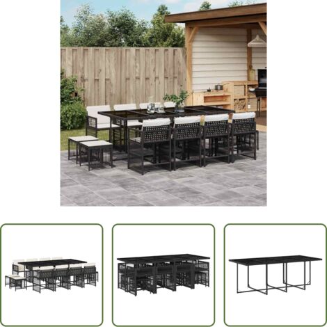 vidaXL Tavolo da giardino -  Set da Pranzo da Giardino 13pz con Cuscini Nero in Polyrattan