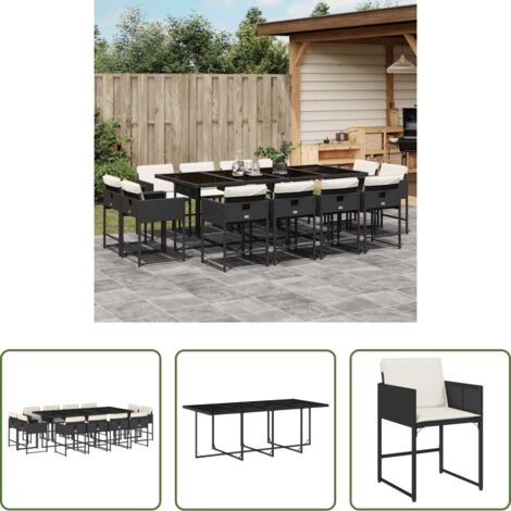 vidaXL Tavolo da giardino -  Set da Pranzo da Giardino 13pz con Cuscini Nero in Polyrattan
