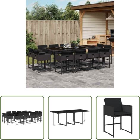 vidaXL Tavolo da giardino -  Set da Pranzo da Giardino 13pz con Cuscini Nero in Polyrattan